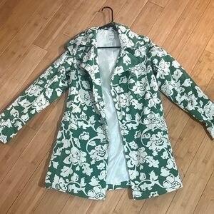 Merona Green and White Floral Trench Coat